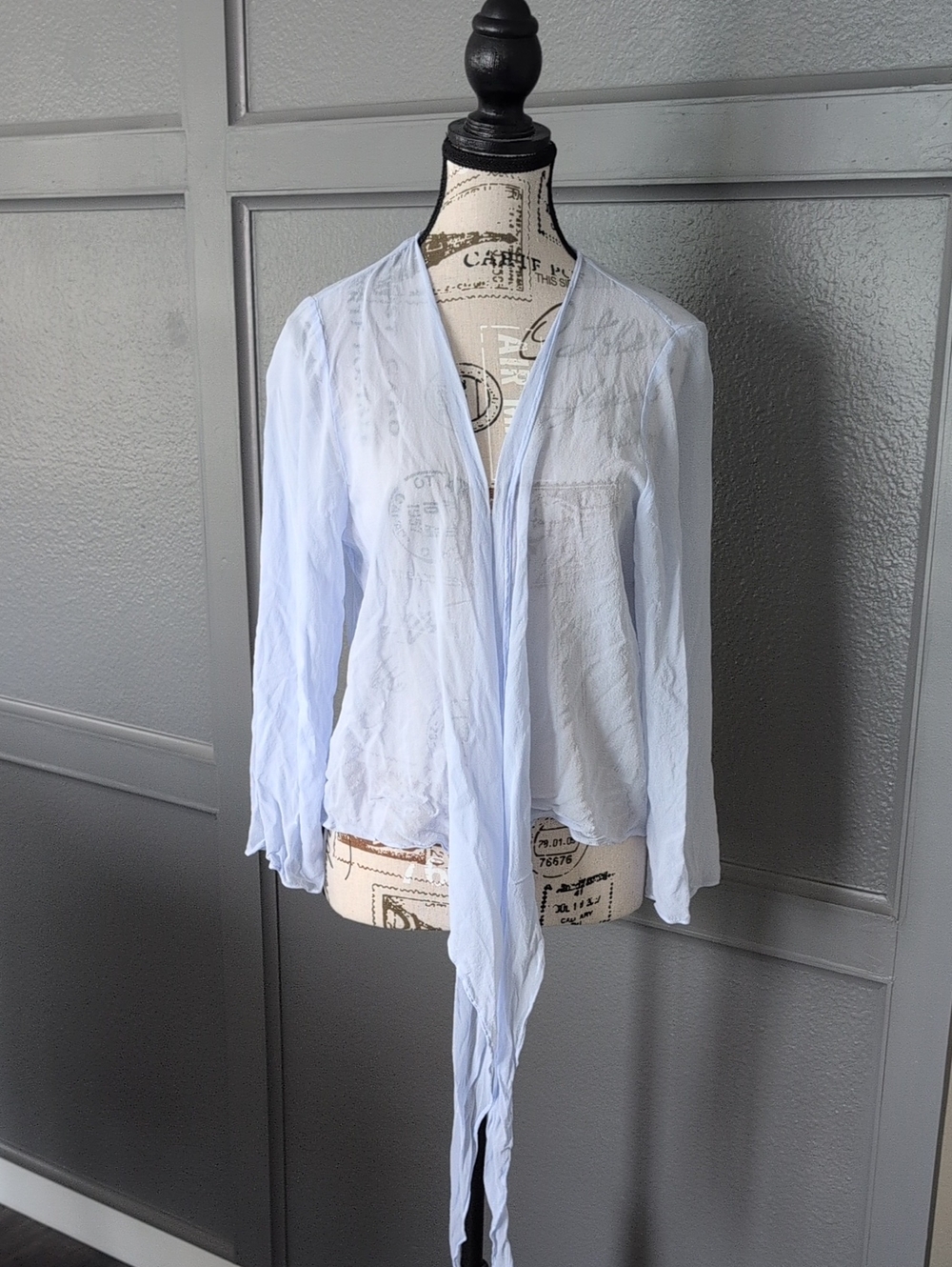 Eileen Fisher Pale Blue Lightweight Tie-Front Blouse